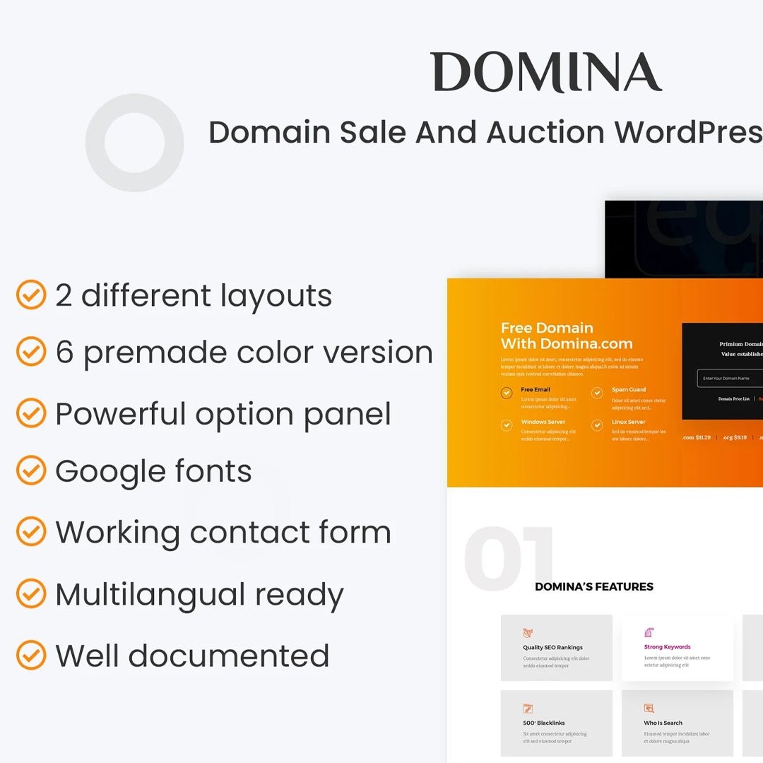 Domina – Domain For Sale & Auction Plugin